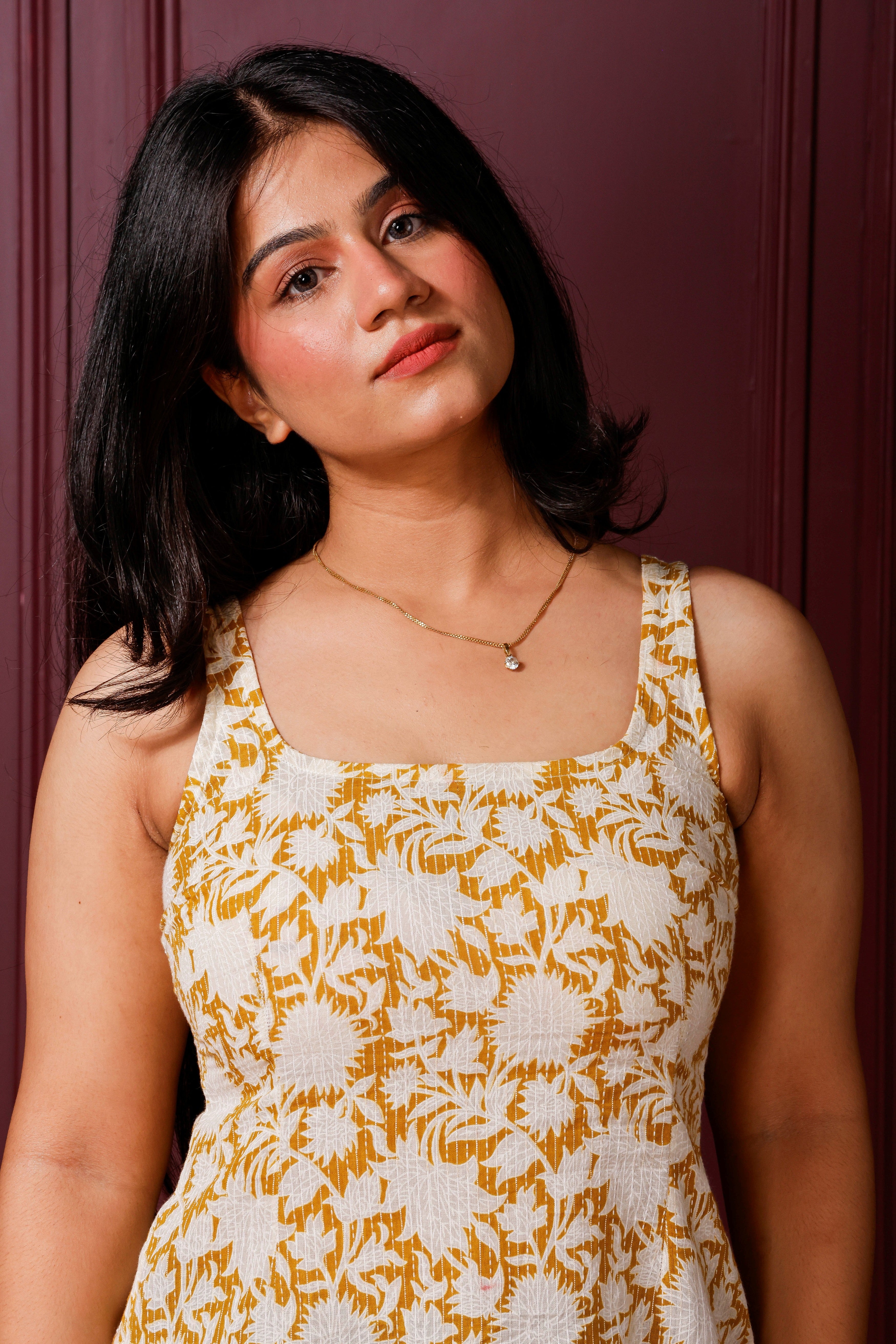 Zyora Deep Back Kurti (Mustard Yellow)