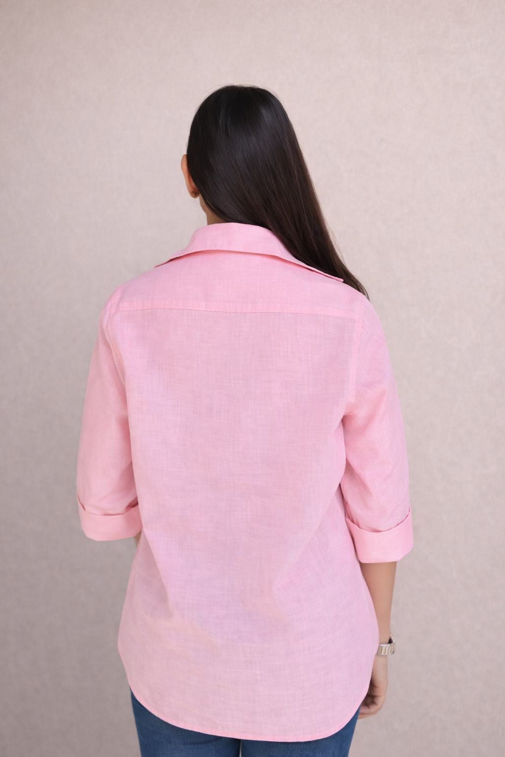 Blush Muse - Hand Embroidered Linen Blend Shirt (Soft Pink)